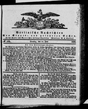 Berlinische Nachrichten von Staats- und gelehrten Sachen on Jun 22, 1830