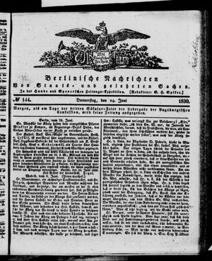 Berlinische Nachrichten von Staats- und gelehrten Sachen vom 24.06.1830