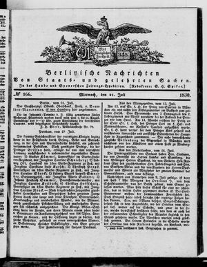 Berlinische Nachrichten von Staats- und gelehrten Sachen vom 21.07.1830