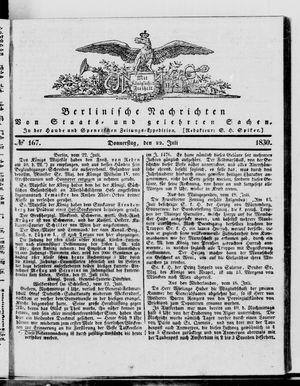 Berlinische Nachrichten von Staats- und gelehrten Sachen vom 22.07.1830