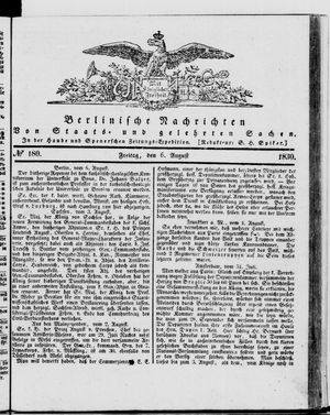 Berlinische Nachrichten von Staats- und gelehrten Sachen vom 06.08.1830