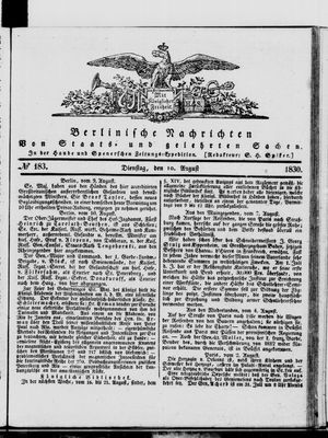 Berlinische Nachrichten von Staats- und gelehrten Sachen vom 10.08.1830