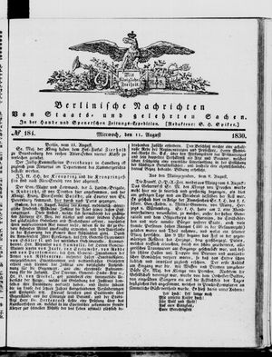 Berlinische Nachrichten von Staats- und gelehrten Sachen vom 11.08.1830