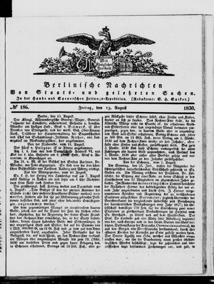 Berlinische Nachrichten von Staats- und gelehrten Sachen vom 13.08.1830
