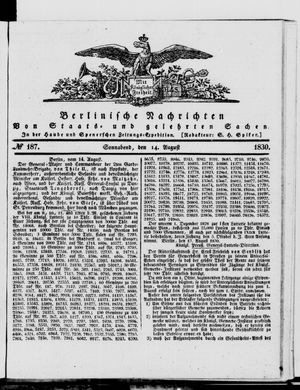 Berlinische Nachrichten von Staats- und gelehrten Sachen on Aug 14, 1830