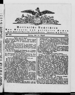 Berlinische Nachrichten von Staats- und gelehrten Sachen on Aug 20, 1830
