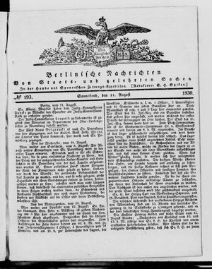 Berlinische Nachrichten von Staats- und gelehrten Sachen vom 21.08.1830