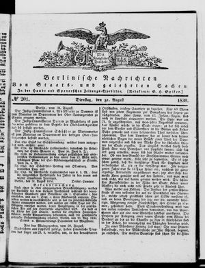 Berlinische Nachrichten von Staats- und gelehrten Sachen vom 31.08.1830