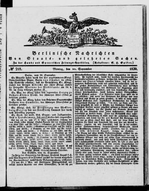 Berlinische Nachrichten von Staats- und gelehrten Sachen vom 20.09.1830