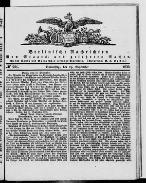 Berlinische Nachrichten von Staats- und gelehrten Sachen vom 23.09.1830