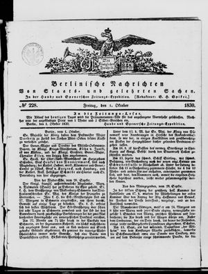 Berlinische Nachrichten von Staats- und gelehrten Sachen vom 01.10.1830