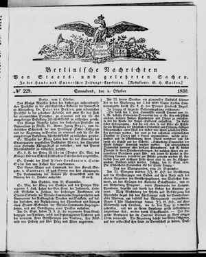 Berlinische Nachrichten von Staats- und gelehrten Sachen vom 02.10.1830