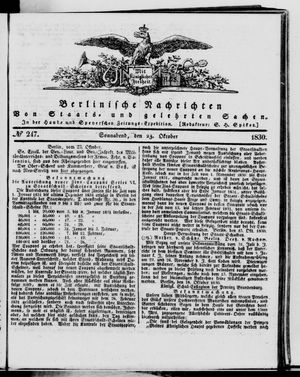 Berlinische Nachrichten von Staats- und gelehrten Sachen vom 23.10.1830