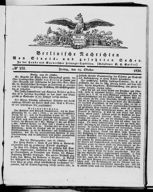 Berlinische Nachrichten von Staats- und gelehrten Sachen on Oct 29, 1830