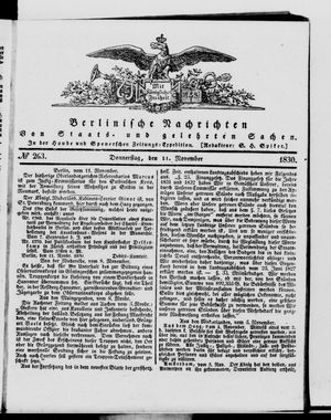Berlinische Nachrichten von Staats- und gelehrten Sachen on Nov 11, 1830