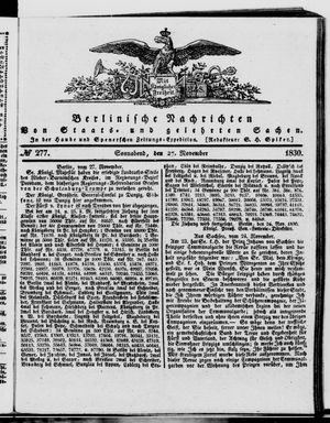 Berlinische Nachrichten von Staats- und gelehrten Sachen on Nov 27, 1830