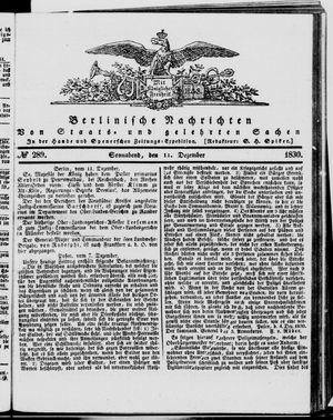 Berlinische Nachrichten von Staats- und gelehrten Sachen vom 11.12.1830