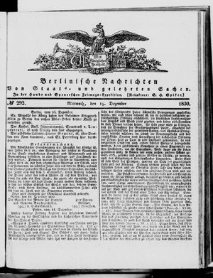 Berlinische Nachrichten von Staats- und gelehrten Sachen on Dec 15, 1830