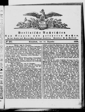 Berlinische Nachrichten von Staats- und gelehrten Sachen on Dec 18, 1830