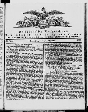 Berlinische Nachrichten von Staats- und gelehrten Sachen vom 30.12.1830