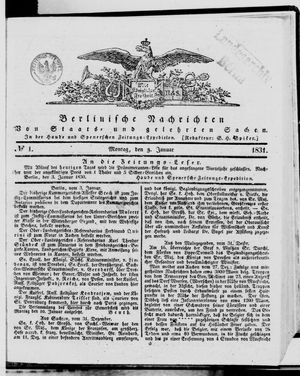 Berlinische Nachrichten von Staats- und gelehrten Sachen vom 03.01.1831