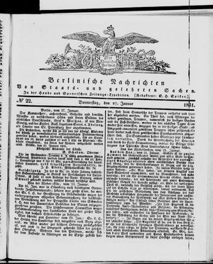 Berlinische Nachrichten von Staats- und gelehrten Sachen vom 27.01.1831