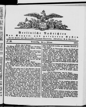 Berlinische Nachrichten von Staats- und gelehrten Sachen vom 03.02.1831