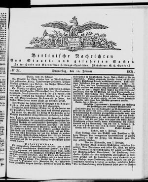 Berlinische Nachrichten von Staats- und gelehrten Sachen vom 10.02.1831