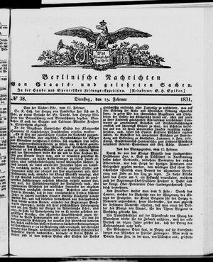 Berlinische Nachrichten von Staats- und gelehrten Sachen vom 15.02.1831