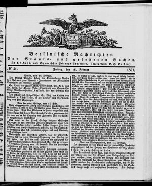 Berlinische Nachrichten von Staats- und gelehrten Sachen vom 18.02.1831