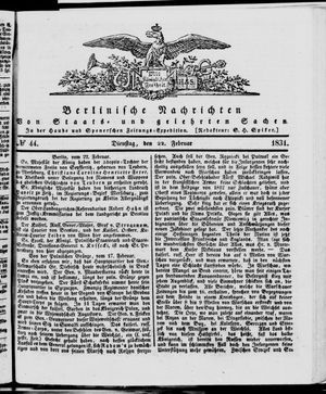 Berlinische Nachrichten von Staats- und gelehrten Sachen vom 22.02.1831