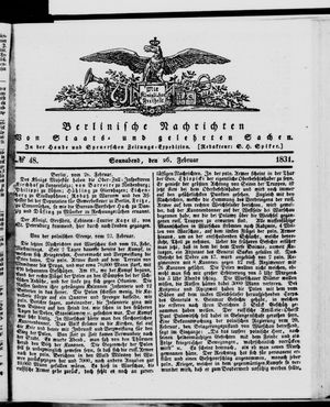 Berlinische Nachrichten von Staats- und gelehrten Sachen vom 26.02.1831