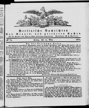 Berlinische Nachrichten von Staats- und gelehrten Sachen vom 25.03.1831