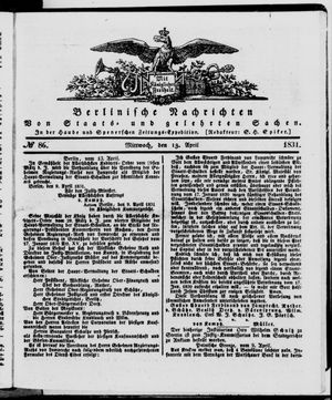 Berlinische Nachrichten von Staats- und gelehrten Sachen on Apr 13, 1831