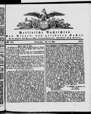 Berlinische Nachrichten von Staats- und gelehrten Sachen on May 19, 1831