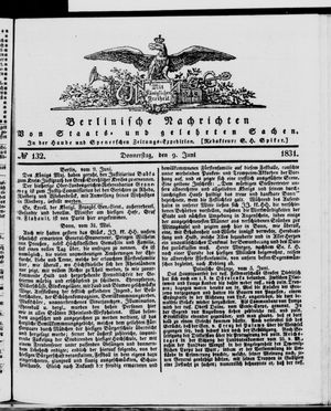 Berlinische Nachrichten von Staats- und gelehrten Sachen on Jun 9, 1831