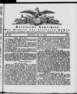 Berlinische Nachrichten von Staats- und gelehrten Sachen vom 16.06.1831