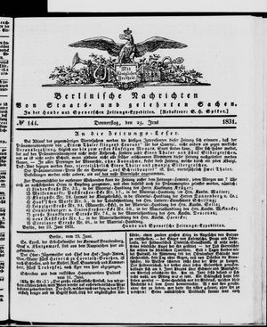 Berlinische Nachrichten von Staats- und gelehrten Sachen vom 23.06.1831