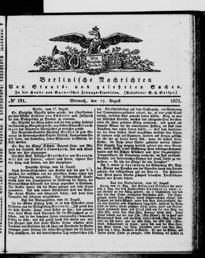 Berlinische Nachrichten von Staats- und gelehrten Sachen vom 17.08.1831