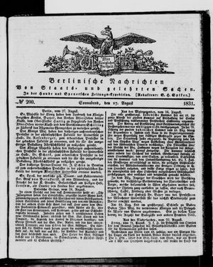 Berlinische Nachrichten von Staats- und gelehrten Sachen vom 27.08.1831