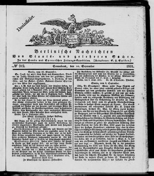 Berlinische Nachrichten von Staats- und gelehrten Sachen vom 10.09.1831