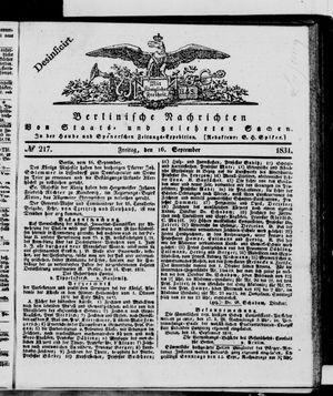 Berlinische Nachrichten von Staats- und gelehrten Sachen vom 16.09.1831