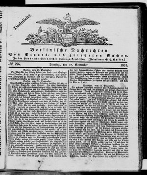 Berlinische Nachrichten von Staats- und gelehrten Sachen vom 27.09.1831