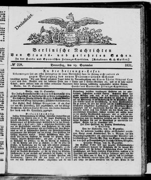 Berlinische Nachrichten von Staats- und gelehrten Sachen vom 29.09.1831