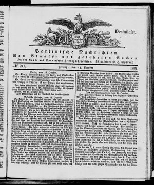 Berlinische Nachrichten von Staats- und gelehrten Sachen on Oct 14, 1831