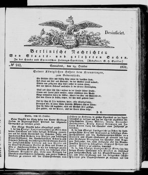 Berlinische Nachrichten von Staats- und gelehrten Sachen vom 15.10.1831