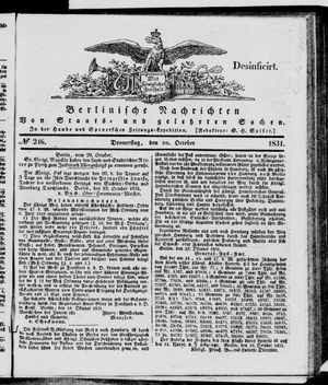 Berlinische Nachrichten von Staats- und gelehrten Sachen vom 20.10.1831