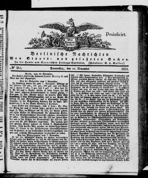 Berlinische Nachrichten von Staats- und gelehrten Sachen vom 10.11.1831