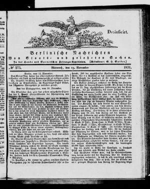 Berlinische Nachrichten von Staats- und gelehrten Sachen vom 23.11.1831