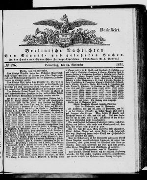 Berlinische Nachrichten von Staats- und gelehrten Sachen on Nov 24, 1831